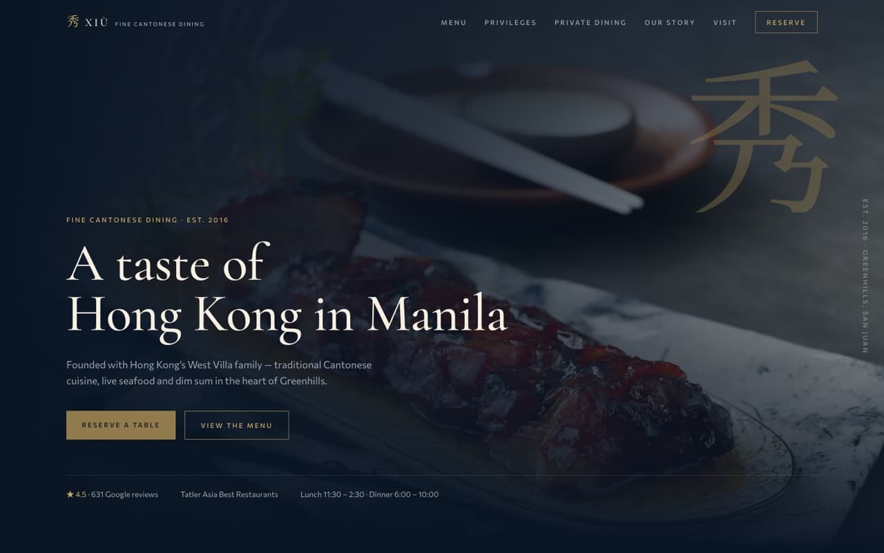 Xiu Fine Cantonese Dining — Hospitality